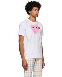 weißes und rosa bedrucktes T-Shirt mit einem Rundhalsausschnitt von Comme Des Garcons Play
