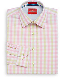 weißes und rosa Businesshemd mit Schottenmuster