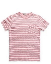weißes und rosa horizontal gestreiftes T-Shirt mit einem Rundhalsausschnitt