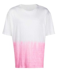 weißes und rosa Mit Batikmuster T-Shirt mit einem Rundhalsausschnitt von 120% Lino