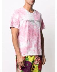 weißes und rosa Mit Batikmuster T-Shirt mit einem Rundhalsausschnitt von Garcons Infideles