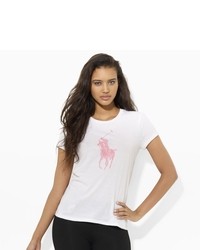 weißes und rosa T-Shirt mit einem Rundhalsausschnitt