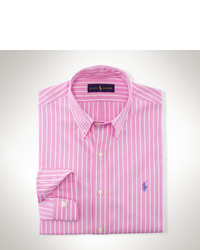 weißes und rosa vertikal gestreiftes Langarmhemd