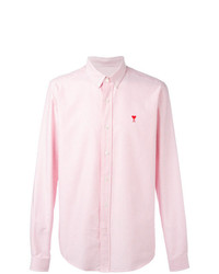 weißes und rosa vertikal gestreiftes Langarmhemd von AMI Alexandre Mattiussi