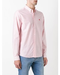 weißes und rosa vertikal gestreiftes Langarmhemd von AMI Alexandre Mattiussi