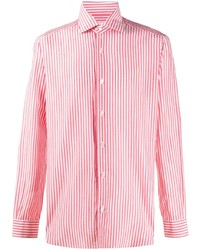 weißes und rosa vertikal gestreiftes Langarmhemd von Barba