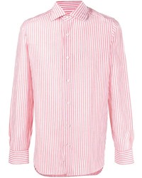 weißes und rosa vertikal gestreiftes Langarmhemd von Barba