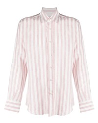 weißes und rosa vertikal gestreiftes Langarmhemd von Canali