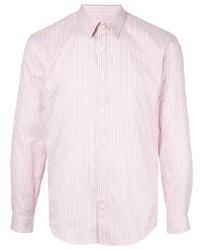 weißes und rosa vertikal gestreiftes Langarmhemd von Cerruti 1881