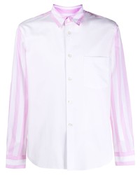 weißes und rosa vertikal gestreiftes Langarmhemd von Comme Des Garcons Homme Plus