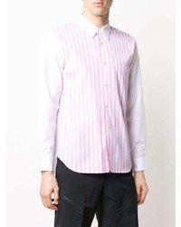 weißes und rosa vertikal gestreiftes Langarmhemd von Comme Des Garcons Homme Plus