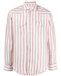 weißes und rosa vertikal gestreiftes Langarmhemd von Eleventy