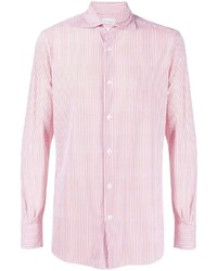 weißes und rosa vertikal gestreiftes Langarmhemd von Glanshirt