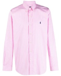 weißes und rosa vertikal gestreiftes Langarmhemd von Polo Ralph Lauren