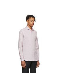 weißes und rosa vertikal gestreiftes Langarmhemd von Ermenegildo Zegna