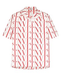 weißes und rotes bedrucktes Kurzarmhemd von Valentino