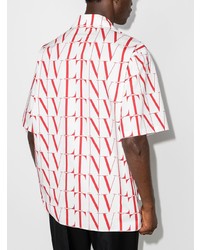 weißes und rotes bedrucktes Kurzarmhemd von Valentino