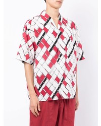 weißes und rotes bedrucktes Kurzarmhemd von 3.1 Phillip Lim