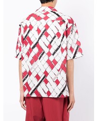 weißes und rotes bedrucktes Kurzarmhemd von 3.1 Phillip Lim