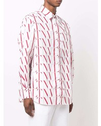weißes und rotes bedrucktes Langarmhemd von Valentino