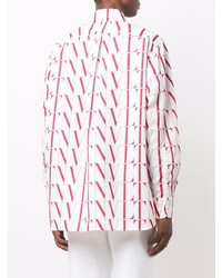 weißes und rotes bedrucktes Langarmhemd von Valentino