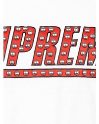 weißes und rotes bedrucktes Langarmshirt von Supreme