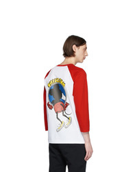 weißes und rotes bedrucktes Langarmshirt von Moschino