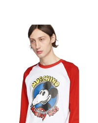 weißes und rotes bedrucktes Langarmshirt von Moschino