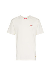 weißes und rotes bedrucktes T-Shirt mit einem Rundhalsausschnitt von 032c