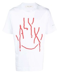 weißes und rotes bedrucktes T-Shirt mit einem Rundhalsausschnitt von 1017 Alyx 9Sm
