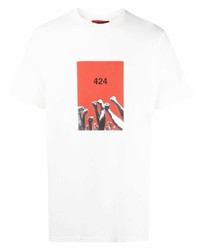 weißes und rotes bedrucktes T-Shirt mit einem Rundhalsausschnitt von 424