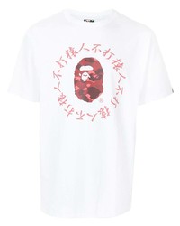 weißes und rotes bedrucktes T-Shirt mit einem Rundhalsausschnitt von A Bathing Ape