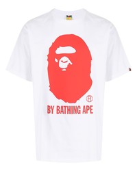 weißes und rotes bedrucktes T-Shirt mit einem Rundhalsausschnitt von A Bathing Ape