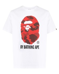 weißes und rotes bedrucktes T-Shirt mit einem Rundhalsausschnitt von A Bathing Ape