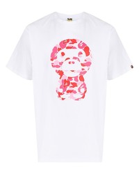 weißes und rotes bedrucktes T-Shirt mit einem Rundhalsausschnitt von A Bathing Ape