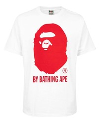 weißes und rotes bedrucktes T-Shirt mit einem Rundhalsausschnitt von A Bathing Ape