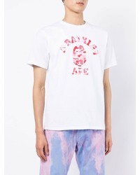 weißes und rotes bedrucktes T-Shirt mit einem Rundhalsausschnitt von A Bathing Ape