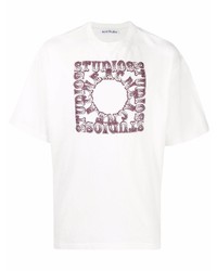weißes und rotes bedrucktes T-Shirt mit einem Rundhalsausschnitt von Acne Studios