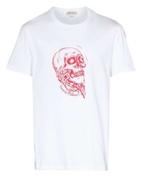 weißes und rotes bedrucktes T-Shirt mit einem Rundhalsausschnitt von Alexander McQueen
