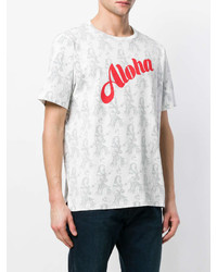 weißes und rotes bedrucktes T-Shirt mit einem Rundhalsausschnitt von Paul Smith