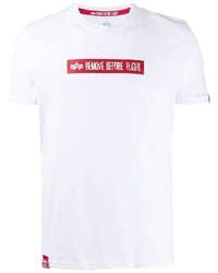 weißes und rotes bedrucktes T-Shirt mit einem Rundhalsausschnitt von Alpha Industries