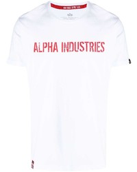 weißes und rotes bedrucktes T-Shirt mit einem Rundhalsausschnitt von Alpha Industries