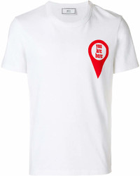 weißes und rotes bedrucktes T-Shirt mit einem Rundhalsausschnitt von AMI Alexandre Mattiussi