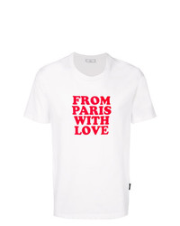 weißes und rotes bedrucktes T-Shirt mit einem Rundhalsausschnitt von AMI Alexandre Mattiussi
