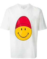 weißes und rotes bedrucktes T-Shirt mit einem Rundhalsausschnitt von Ami