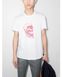 weißes und rotes bedrucktes T-Shirt mit einem Rundhalsausschnitt von Alexander McQueen