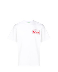 weißes und rotes bedrucktes T-Shirt mit einem Rundhalsausschnitt von Aries