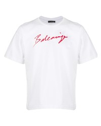 weißes und rotes bedrucktes T-Shirt mit einem Rundhalsausschnitt von Balenciaga