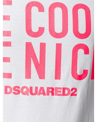 weißes und rotes bedrucktes T-Shirt mit einem Rundhalsausschnitt von DSQUARED2