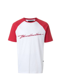 weißes und rotes bedrucktes T-Shirt mit einem Rundhalsausschnitt von Blood Brother